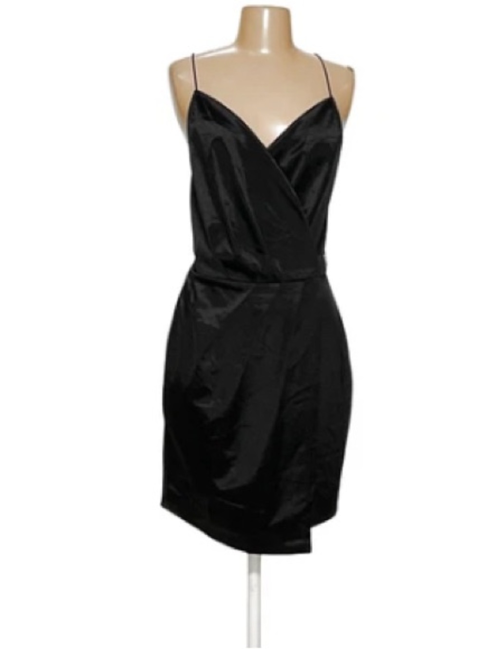 Fashion Nova “Always a Flirt” Black Satin Open Back Wrap Mini Dress Size L NWT